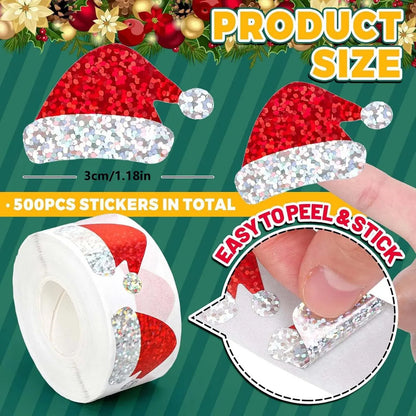 500 Christmas stickers on a roll - 3 cm red Santa hat - self-adhesive stickers for winter - for Christmas, envelopes, invitations, greeting cards, party supplies - Image 2