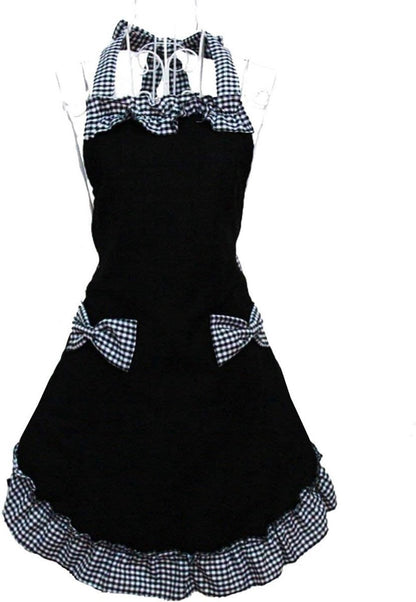 Kitchen Apron - Catering Apron - Pottery Apron - BBQ Apron - Painting Apron - Carpenter's Apron - flirty vintage aprons for womanly girls with pockets as a Mother's Day gift (black)