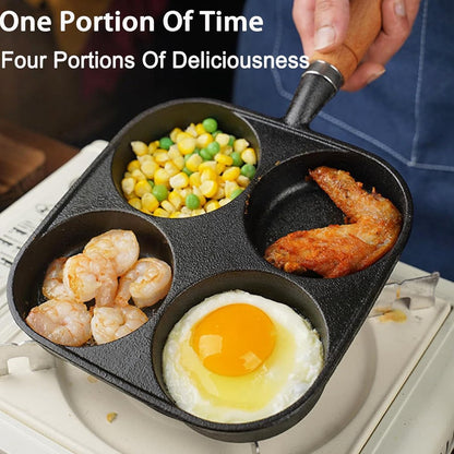 Four-pan 18 cm - Cast Iron - Natural Non-Stick Coating - For Eggs & Hamburgers - Image 3