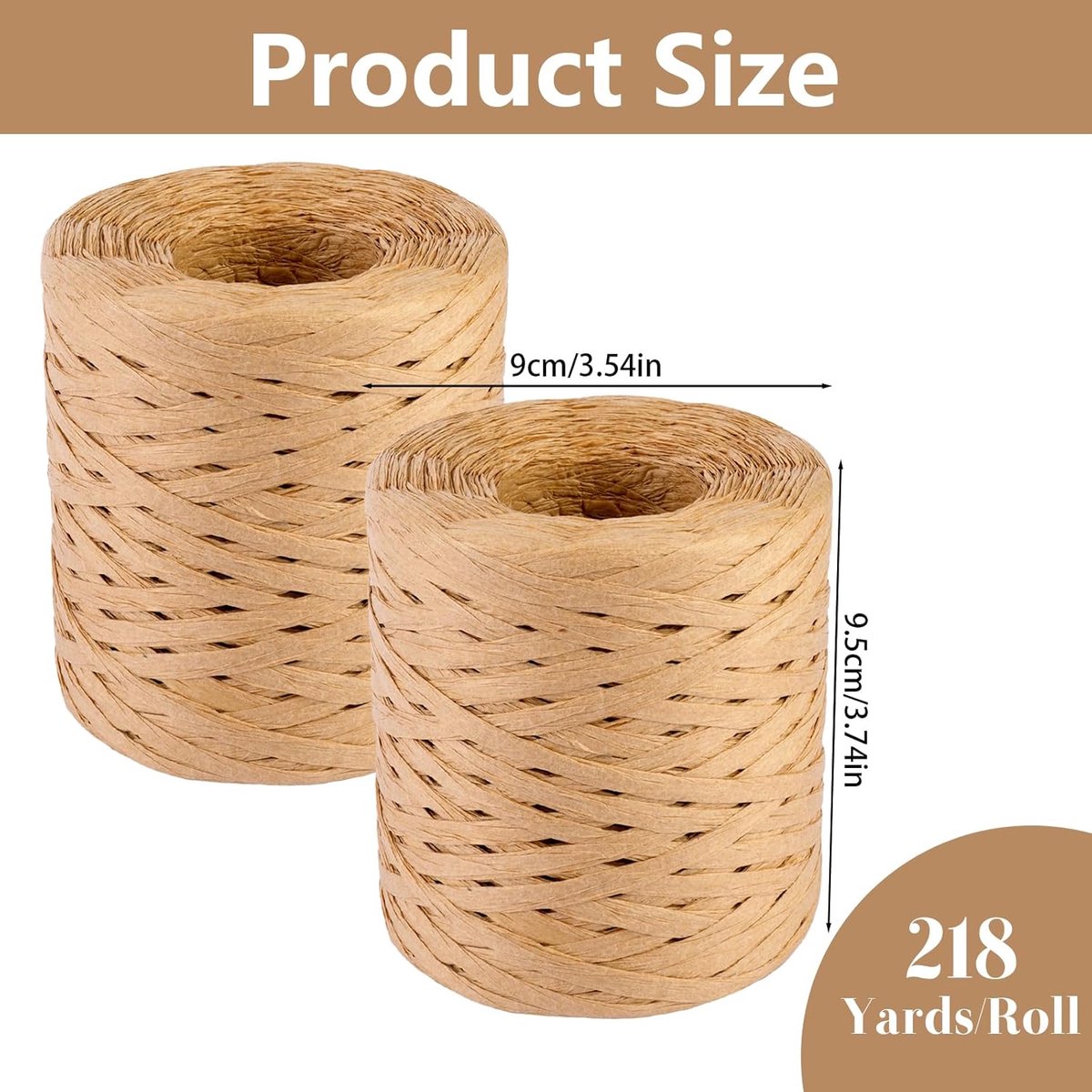 2 rolls of raffia ribbon - natural raffia paper twine - gift wrapping Christmas crafting DIY decoration - 1/4 inch (kraft) - Image 2