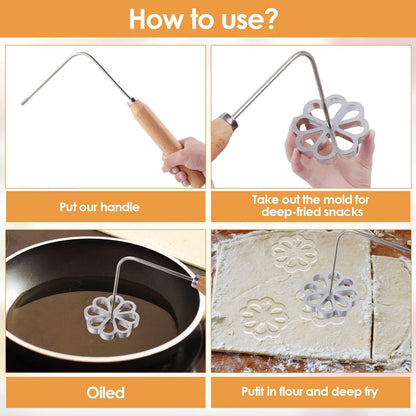 4-Piece Rosette Shaper Set - Cast Aluminum with Wooden Handle - For Coffee Cookies, Bunuelos & Funnel Cookies - Image 4