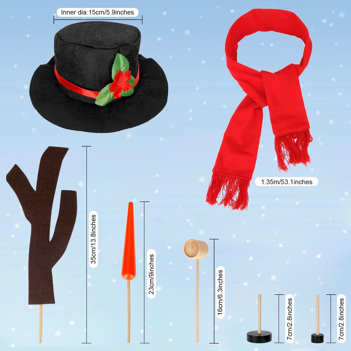 16-Piece Snowman Decoration Set - Christmas Winter Party - Reusable - Non-woven Velour - Image 2