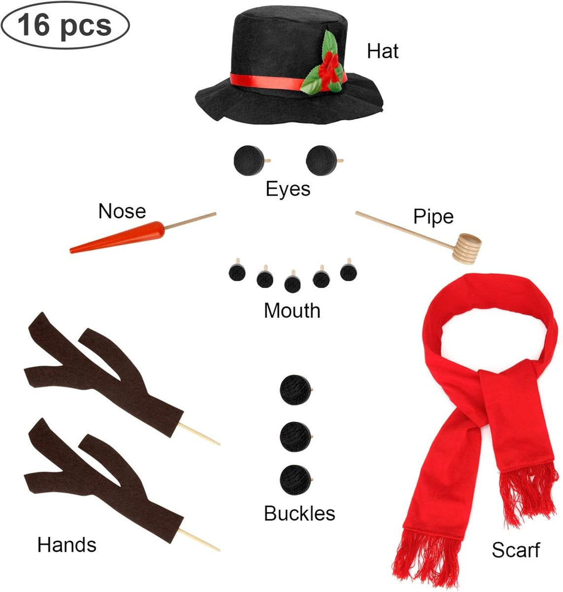 16-Piece Snowman Decoration Set - Christmas Winter Party - Reusable - Non-woven Velour - Image 3