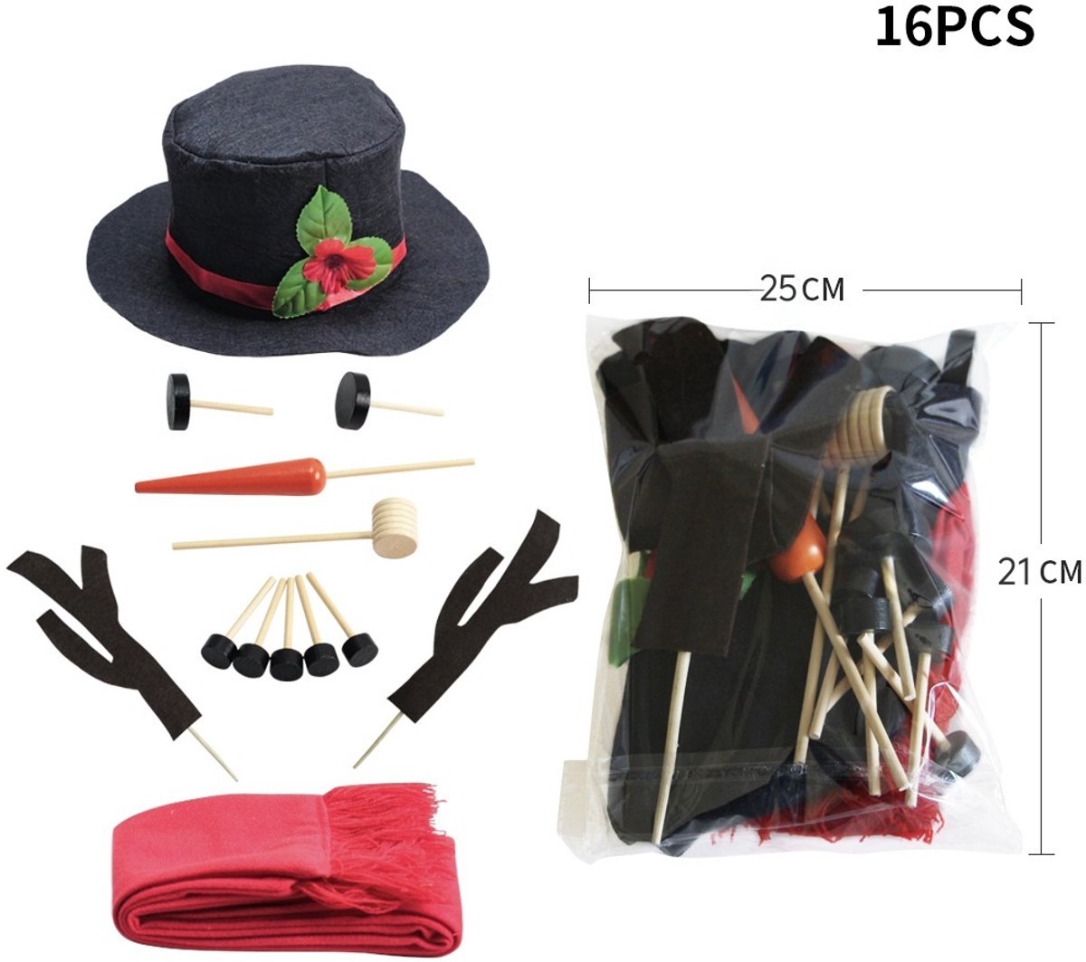 16-Piece Snowman Decoration Set - Christmas Winter Party - Reusable - Non-woven Velour - Image 4