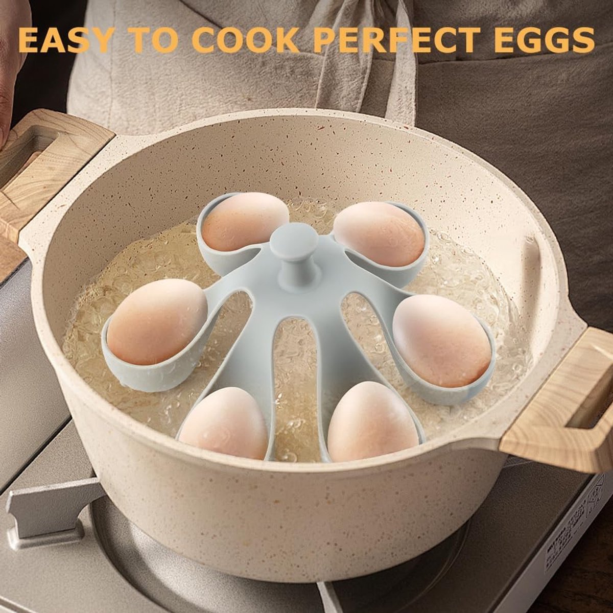 Egg Cooker - Holds 6 Eggs - Fast Cooking & Safe Handle - Fridge Storage Rack - For Family and Kitchen - Image 4