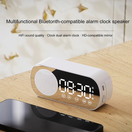Bluetooth speaker alarm clock - with LED mirror display, radio, weather forecast - two high-volume alarms - suitable for deep sleepers - white - Image 2