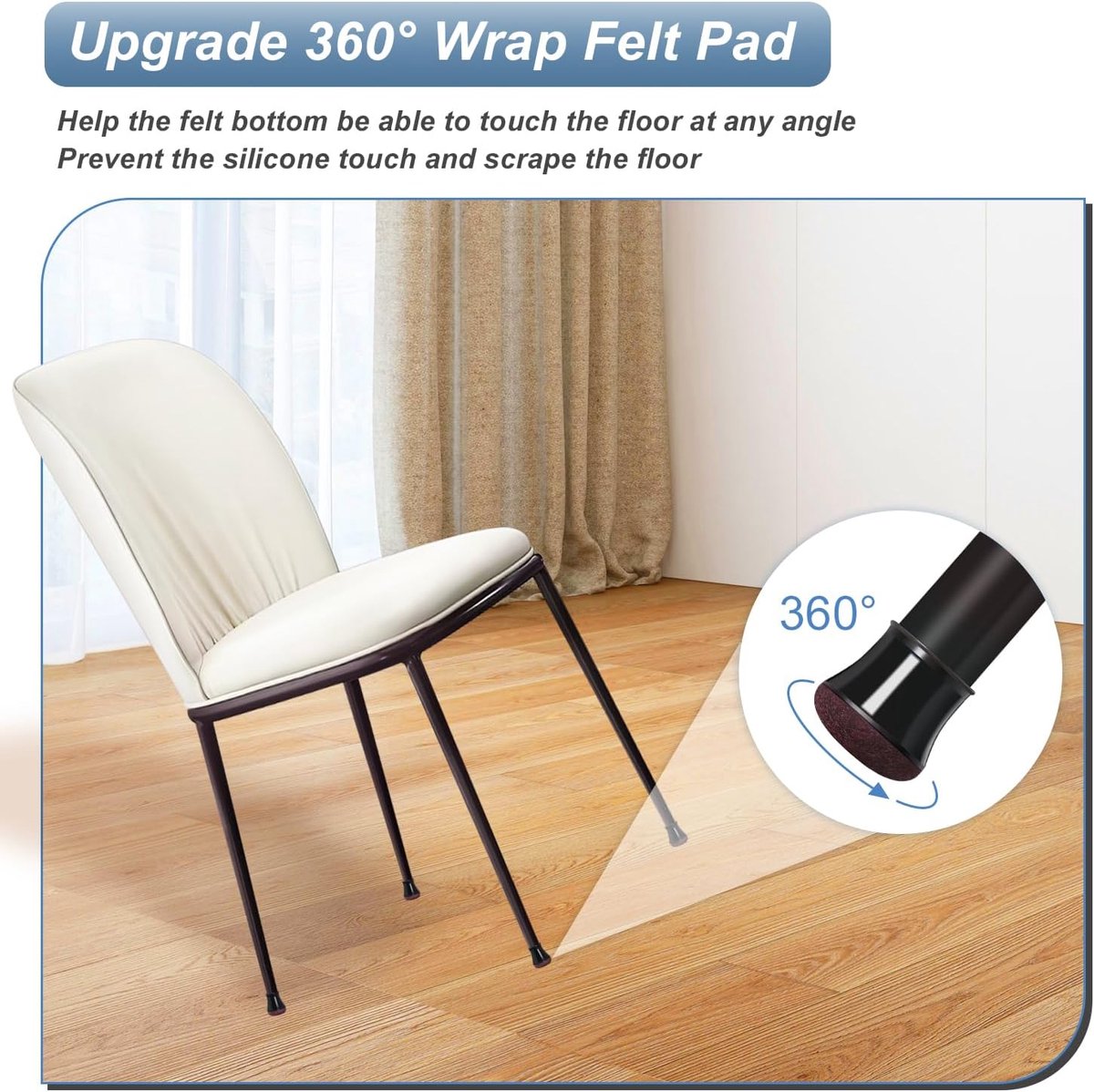 Chair Leg Caps - Chair Leg Protectors - 17-22mm - with Anti-Scratch Felt - Chair Leg Protectors - Floor Protection - Chair Leg Covers - 24 Pieces - Black - Round - Image 3