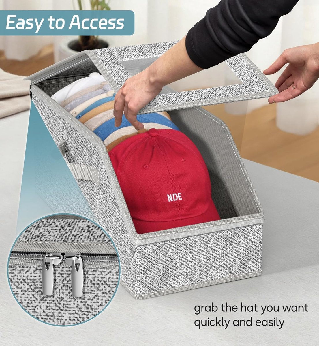 2-Pack Storage Boxes for Caps - Storage Solution for Up to 24 Baseball Caps - Stackable 2-in-1 Hat Box - Image 2