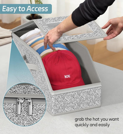 2-Pack Storage Boxes for Caps - Storage Solution for Up to 24 Baseball Caps - Stackable 2-in-1 Hat Box - Image 2