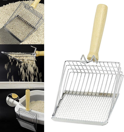 Stainless Steel Cat Litter Scoop with Wooden Handle - Two-in-One Function - Standard Included - Image 2