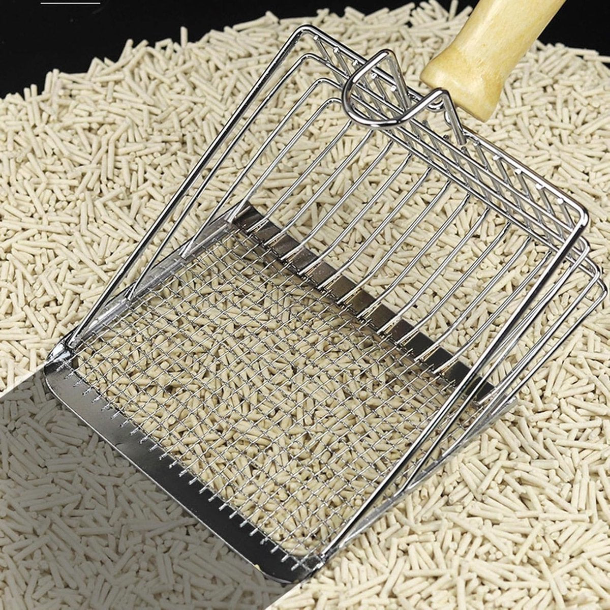 Stainless Steel Cat Litter Scoop with Wooden Handle - Two-in-One Function - Standard Included - Image 4