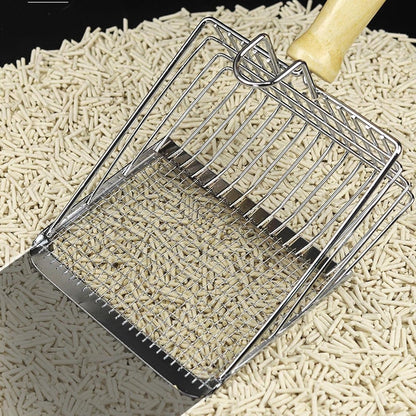 Stainless Steel Cat Litter Scoop with Wooden Handle - Two-in-One Function - Standard Included - Image 4