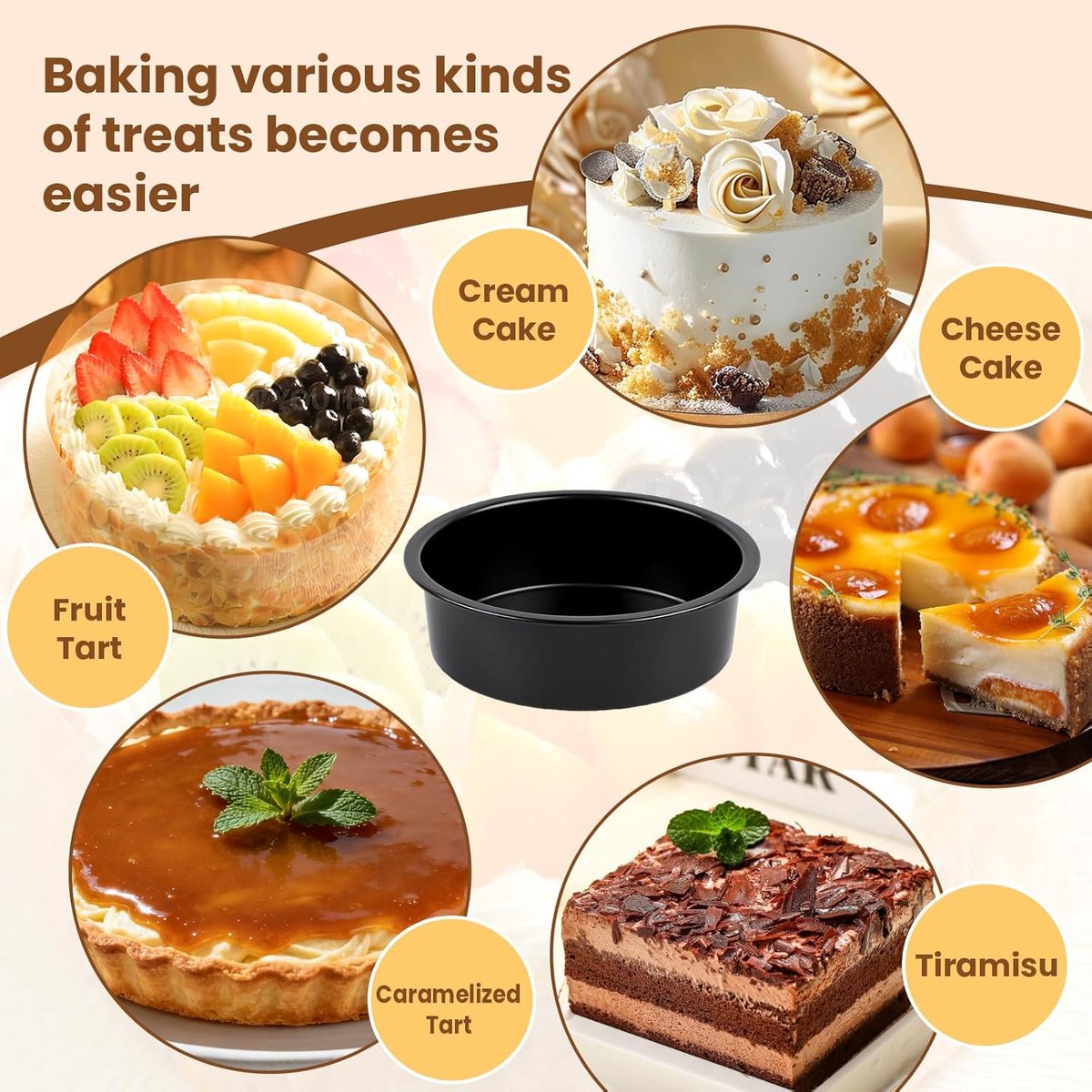 Set of 1 20 cm round baking pan - non-stick carbon steel baking pans with 50 baking paper, dishwasher safe, durable for layer cakes, birthday and Christmas pastries - Image 3