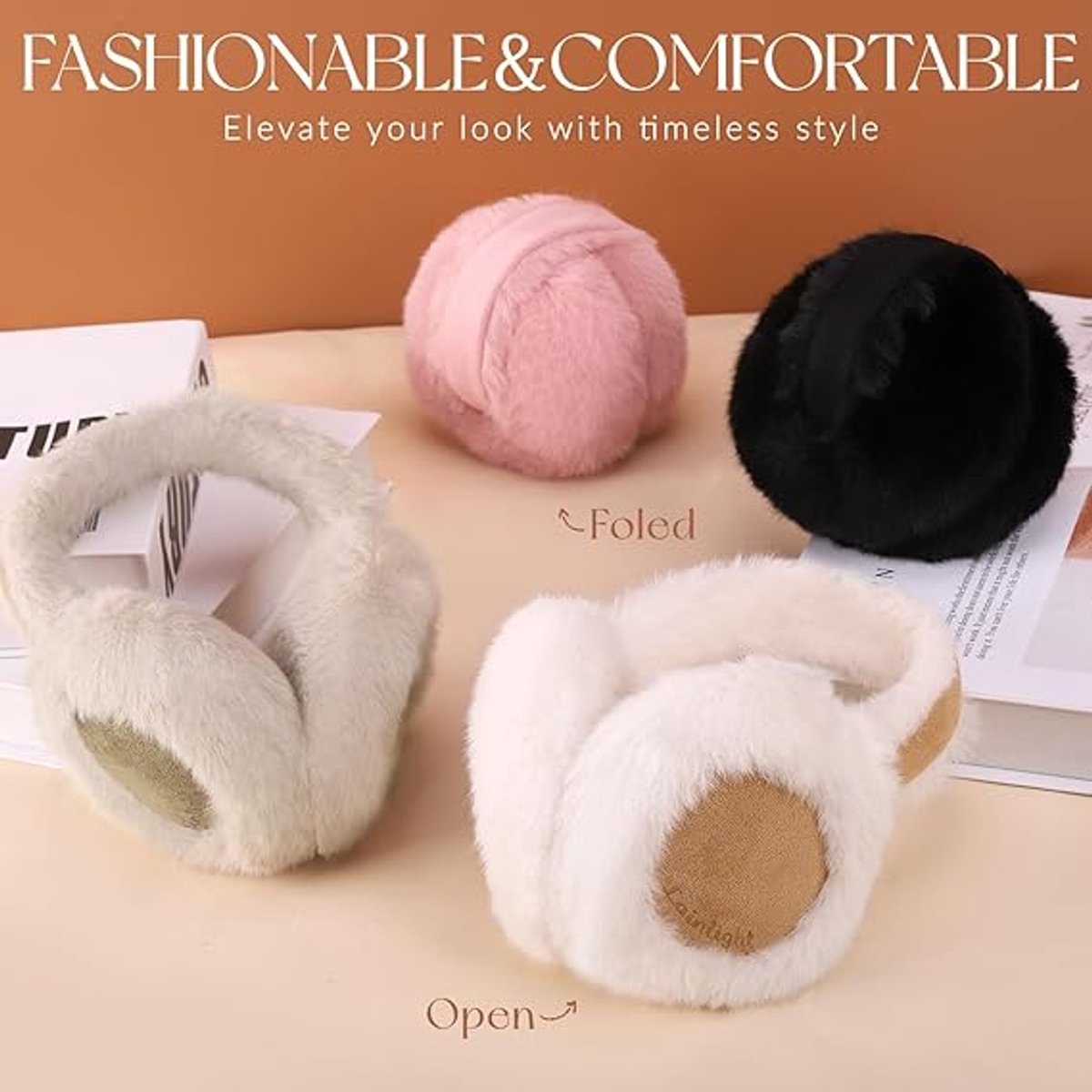 Warm earmuffs - Foldable, cute plush earmuffs - Soft and skin-friendly - Stylish and versatile - Protect your ears from the cold - black - Image 4