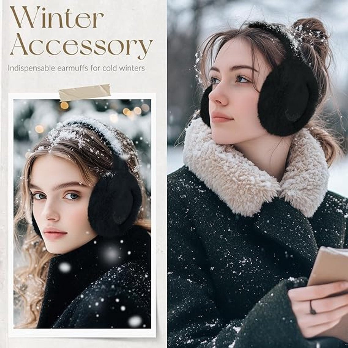 Warm earmuffs - Foldable, cute plush earmuffs - Soft and skin-friendly - Stylish and versatile - Protect your ears from the cold - black - Image 5