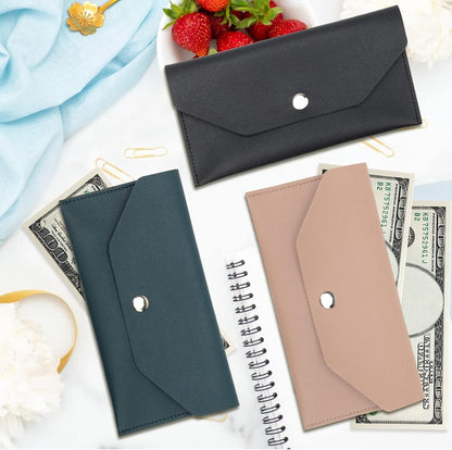 PU leather money envelope bag - 3 reusable budget envelopes for spring festivals, weddings, birthdays, graduations, and holidays (black, pink, dark blue) - Image 2