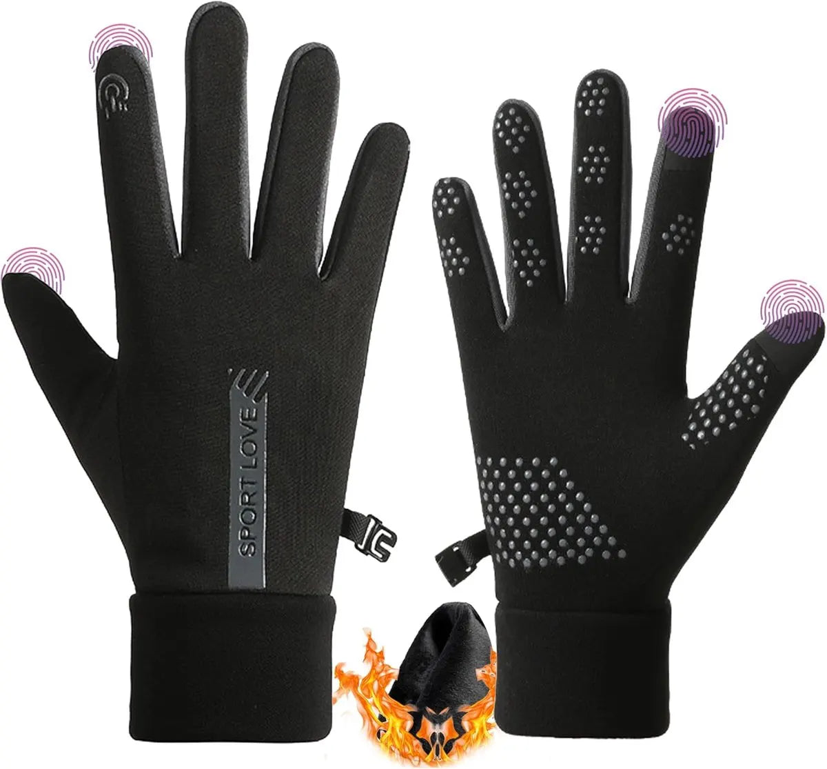 Warm winter gloves - Touchscreen operation - Warm fleece lining, Windproof - Suitable for cycling and driving, Non-slip black