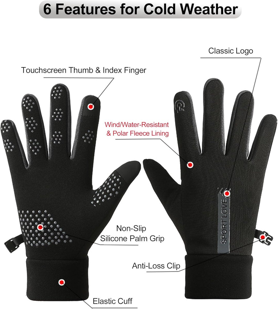 Warm winter gloves - Touchscreen operation - Warm fleece lining, Windproof - Suitable for cycling and driving, Non-slip black - Image 2