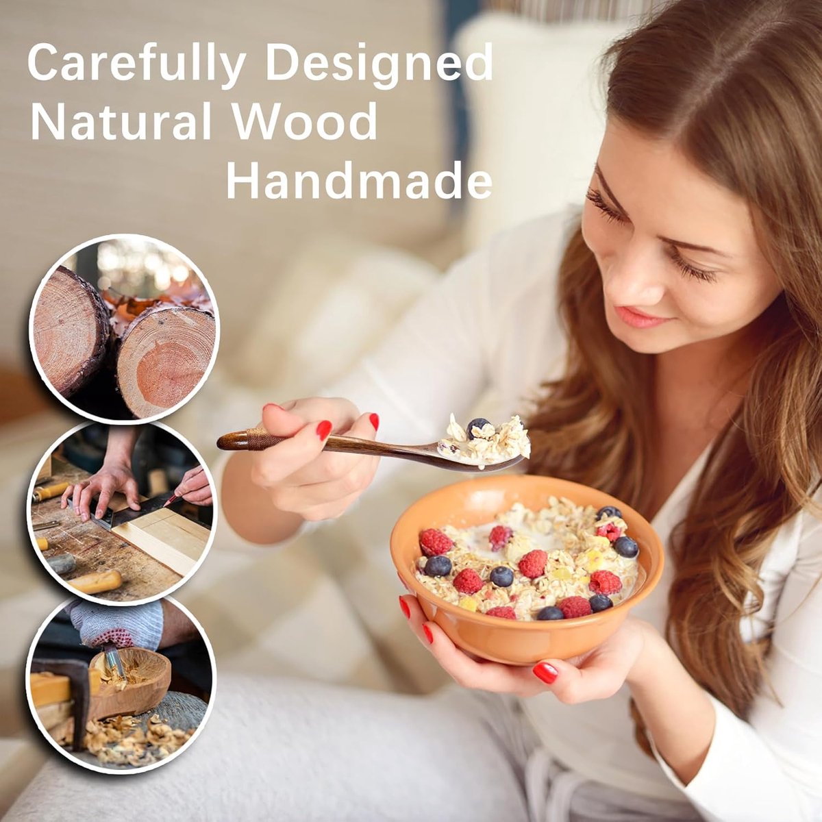 Wooden Spoons - 17cm Bamboo Spoons - Eco-friendly - Versatile Use - Perfect for Honey Jars & Jams (6-piece) - Image 3