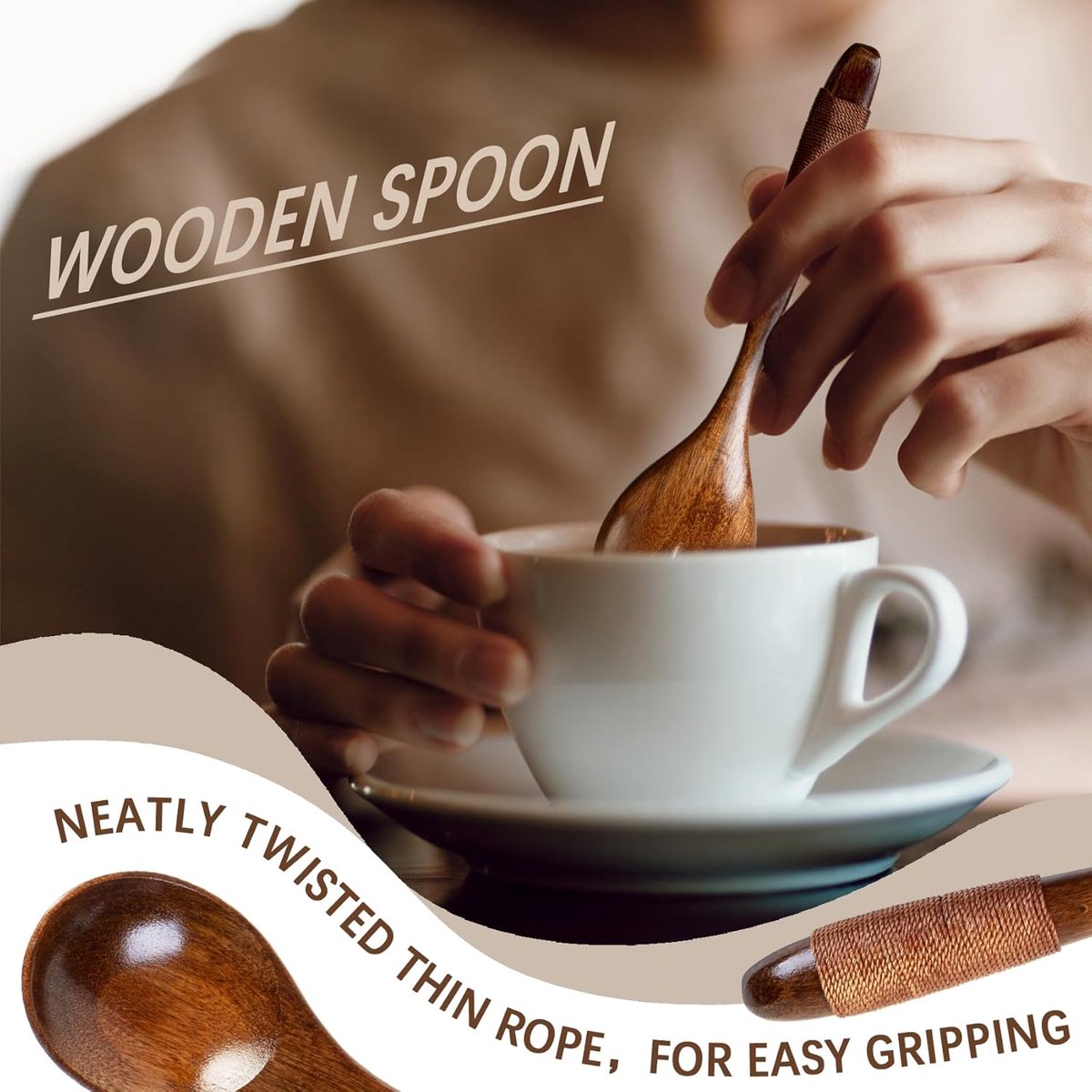 Wooden Spoons - 17cm Bamboo Spoons - Eco-friendly - Versatile Use - Perfect for Honey Jars & Jams (6-piece) - Image 4