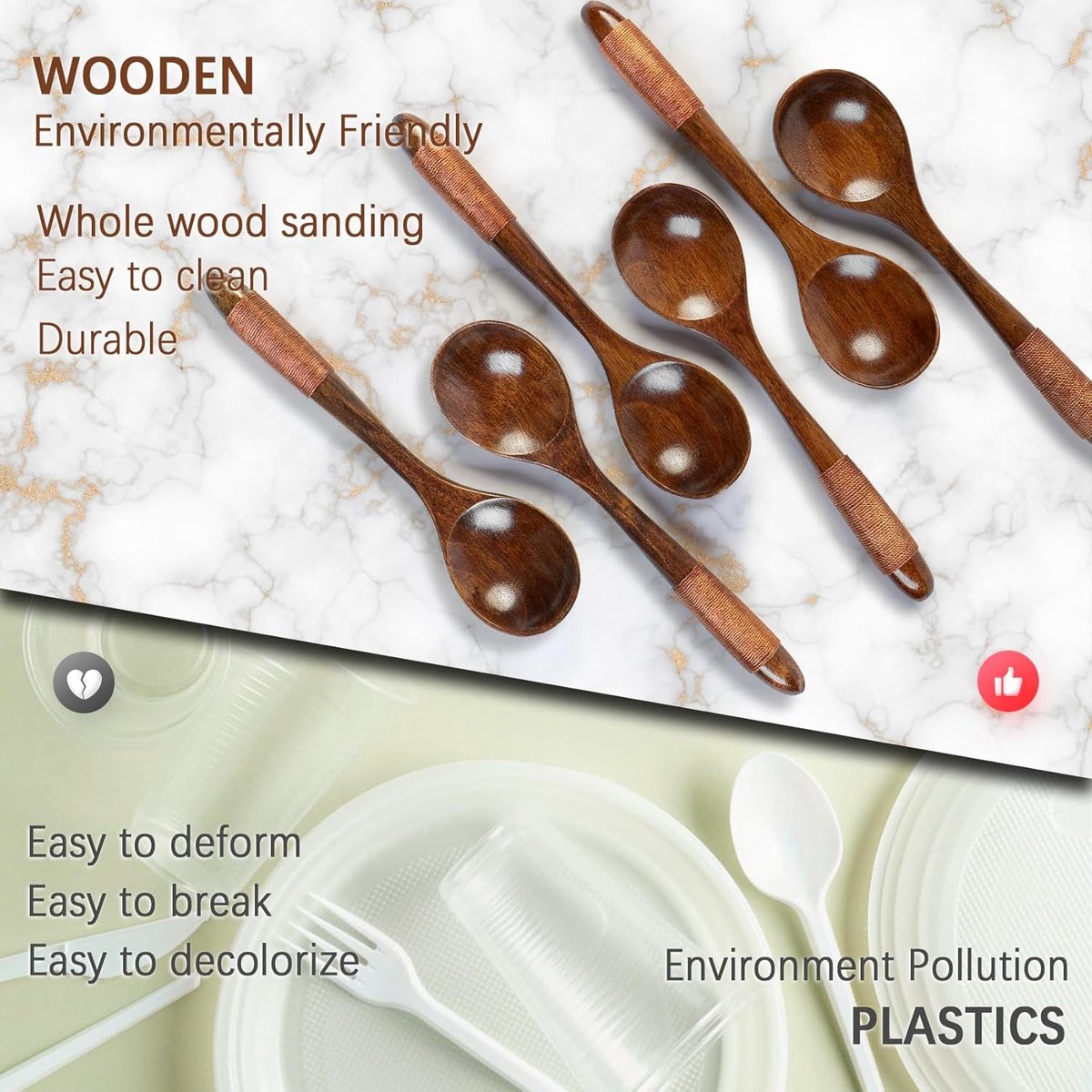 Wooden Spoons - 17cm Bamboo Spoons - Eco-friendly - Versatile Use - Perfect for Honey Jars & Jams (6-piece) - Image 5