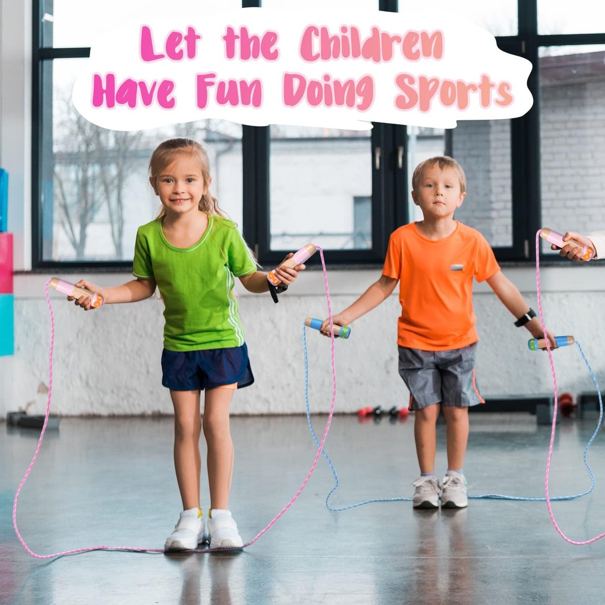 Professional Sports Jump Rope Set of two jump ropes for children - 2.5 meters - adjustable length - with wooden handles - suitable for children from 5 years old (both boys and girls) - for sports and fitness - Image 3