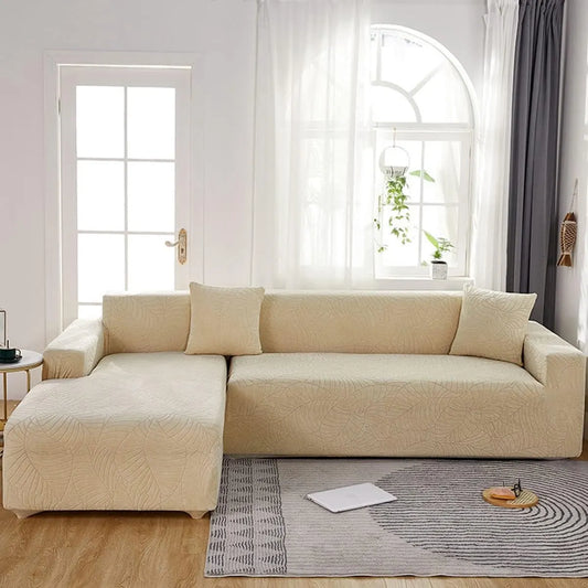 Waterproof sofa cover - Beige jacquard leaf pattern - For single sofa (90-140 cm)