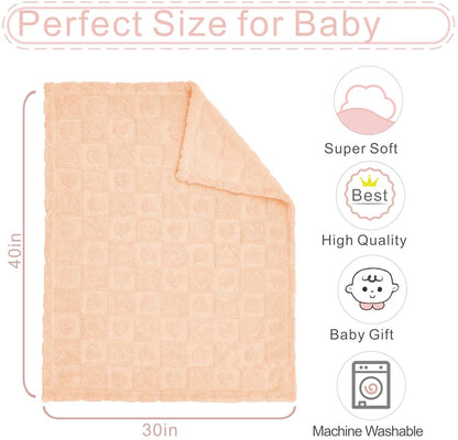 Baby blanket with heart motif, ultra-soft, cozy baby blankets for girls and boys, soft baby and toddler blankets for newborn babies, gifts for the crib and stroller (76 x 102 cm) (apricot pink) - Image 2