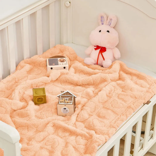 Baby blanket with heart motif, ultra-soft, cozy baby blankets for girls and boys, soft baby and toddler blankets for newborn babies, gifts for the crib and stroller (76 x 102 cm) (apricot pink) - Image 5
