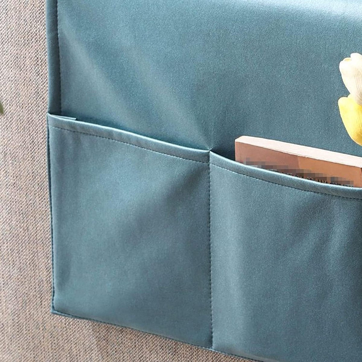 Sofa Armrest Storage - 5 Compartments - Reinforced Tech Fabric - Remote Control Holder - White (60*110CM) - Image 2