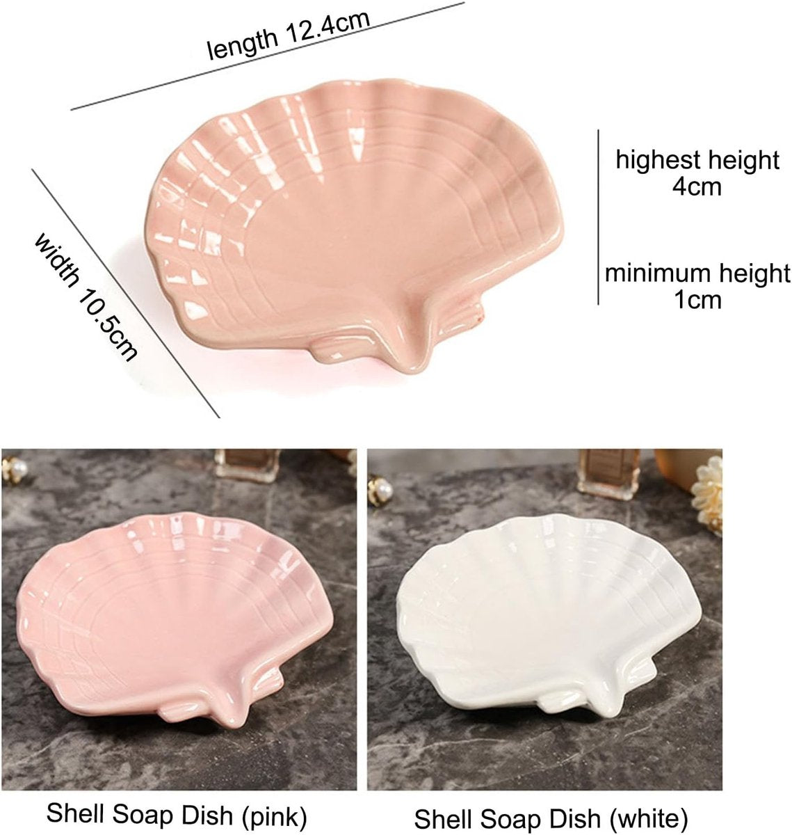 Ceramic Soap Holder - Sea-Shell Soap Tray with Self-Draining - Soap Holder - Soap Box - Small Soap Dish - 1 Piece White - Image 3