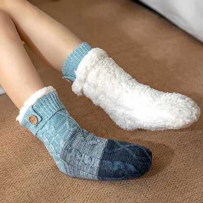 Two pairs of knitted fleece socks for women - warm, comfortable, soft and fluffy sleep socks for winter - Image 2