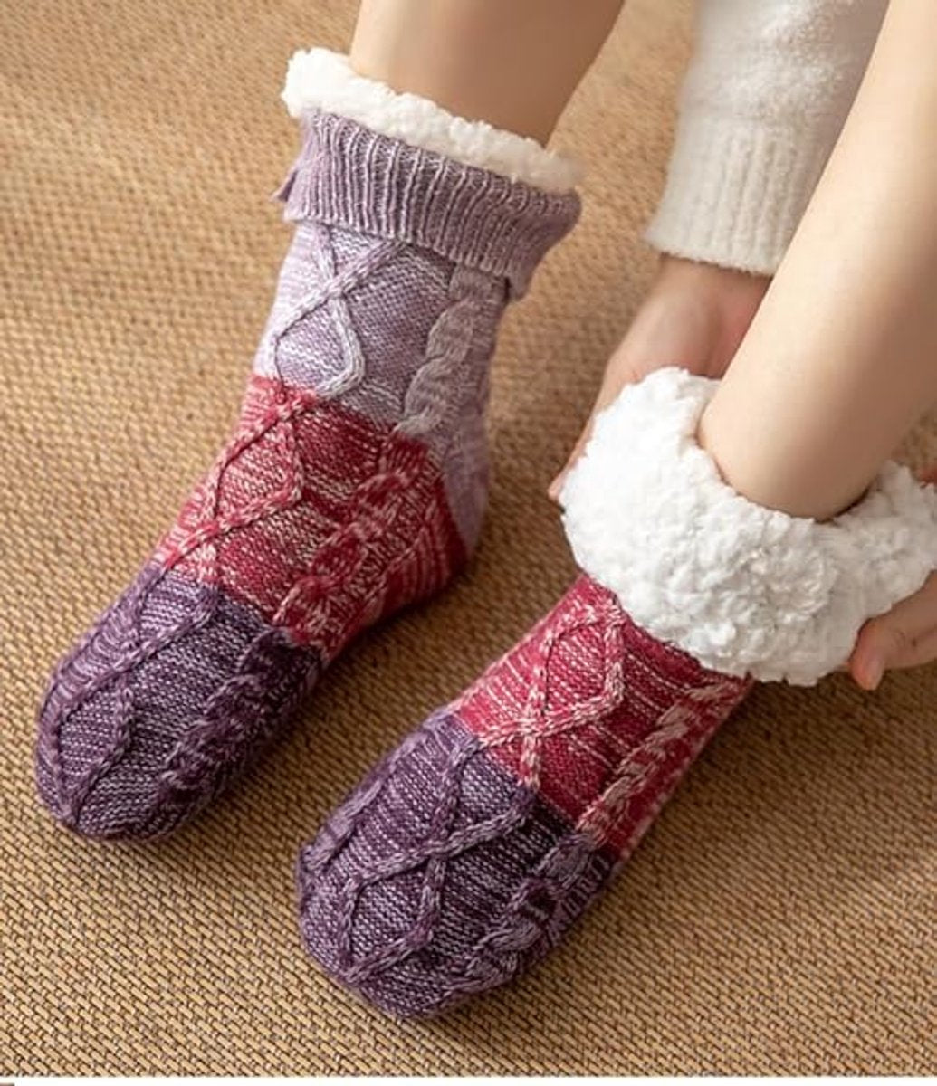 Two pairs of knitted fleece socks for women - warm, comfortable, soft and fluffy sleep socks for winter - Image 4