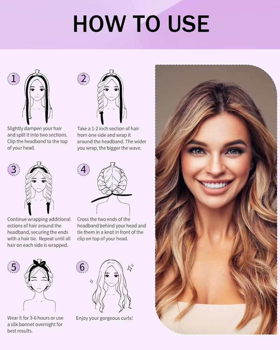 Heat-free hair curlers - Curling rollers - curling set - Blow-dry effect without heat overnight - Soft cap and sleepy bow design - Comfortable curls while you sleep for long hair - black - Image 2