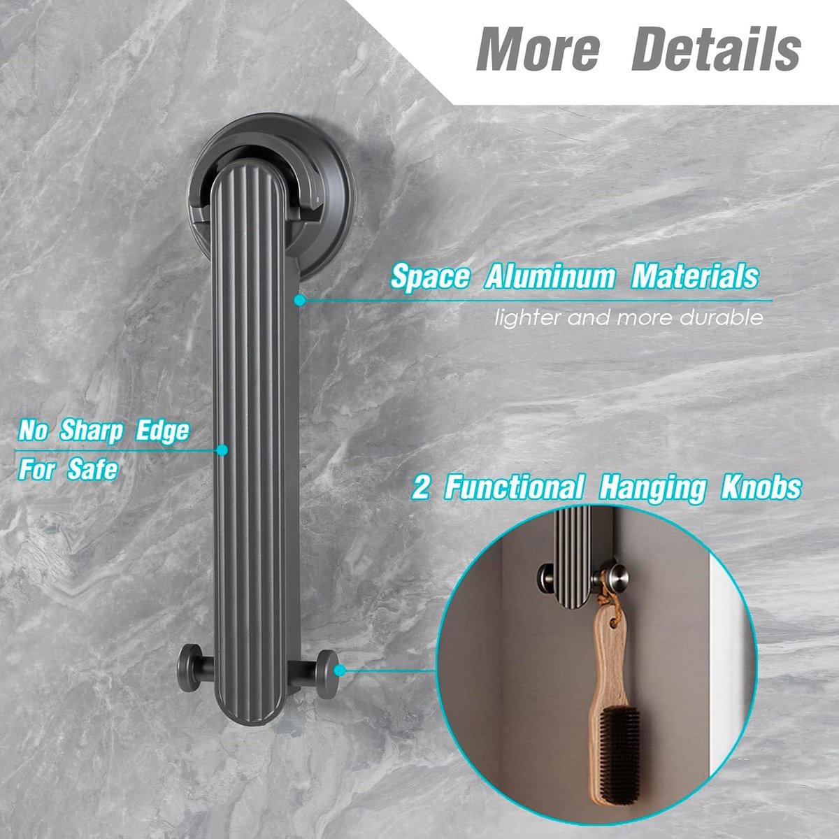 Wall drying rack – Foldable, aluminium, vacuum suction cup (grey) - Image 3