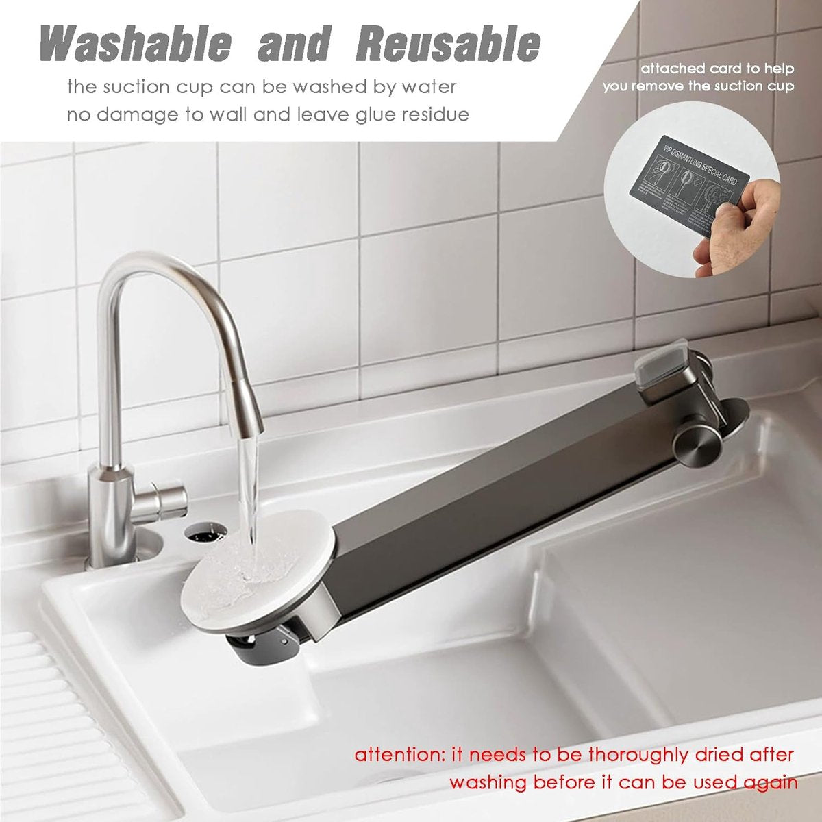 Wall drying rack – Foldable, aluminium, vacuum suction cup (grey) - Image 4