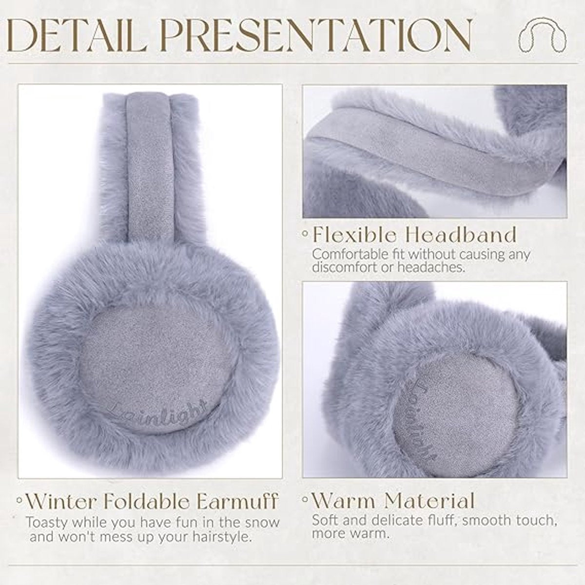 Warm earmuffs - Foldable, cute plush earmuffs - Soft and skin-friendly - Stylish and versatile - Protect your ears from the cold - grey - Image 2