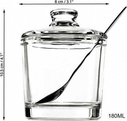 piece Classic clear glass sugar bowl with lid Serving spoon Salt shaker Pepper Storage jar Spice jar Dispenser container Sugar box Condiment Spice racks Home kitchen holder - Image 2