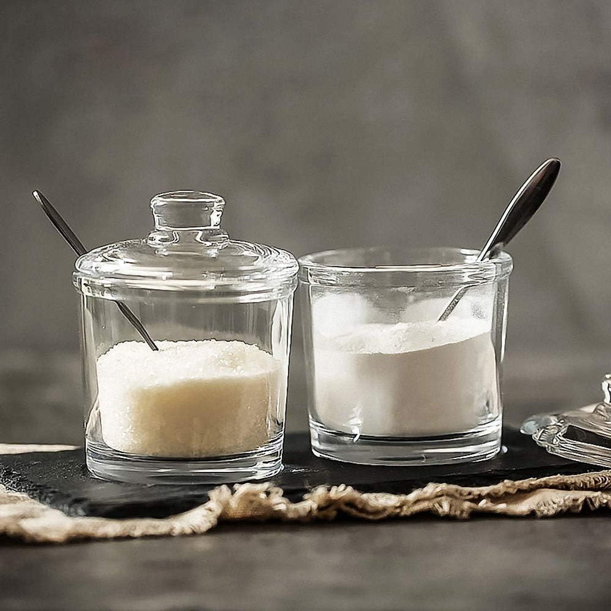piece Classic clear glass sugar bowl with lid Serving spoon Salt shaker Pepper Storage jar Spice jar Dispenser container Sugar box Condiment Spice racks Home kitchen holder - Image 3