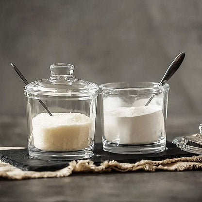 piece Classic clear glass sugar bowl with lid Serving spoon Salt shaker Pepper Storage jar Spice jar Dispenser container Sugar box Condiment Spice racks Home kitchen holder - Image 3