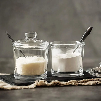 piece Classic clear glass sugar bowl with lid Serving spoon Salt shaker Pepper Storage jar Spice jar Dispenser container Sugar box Condiment Spice racks Home kitchen holder - Image 3