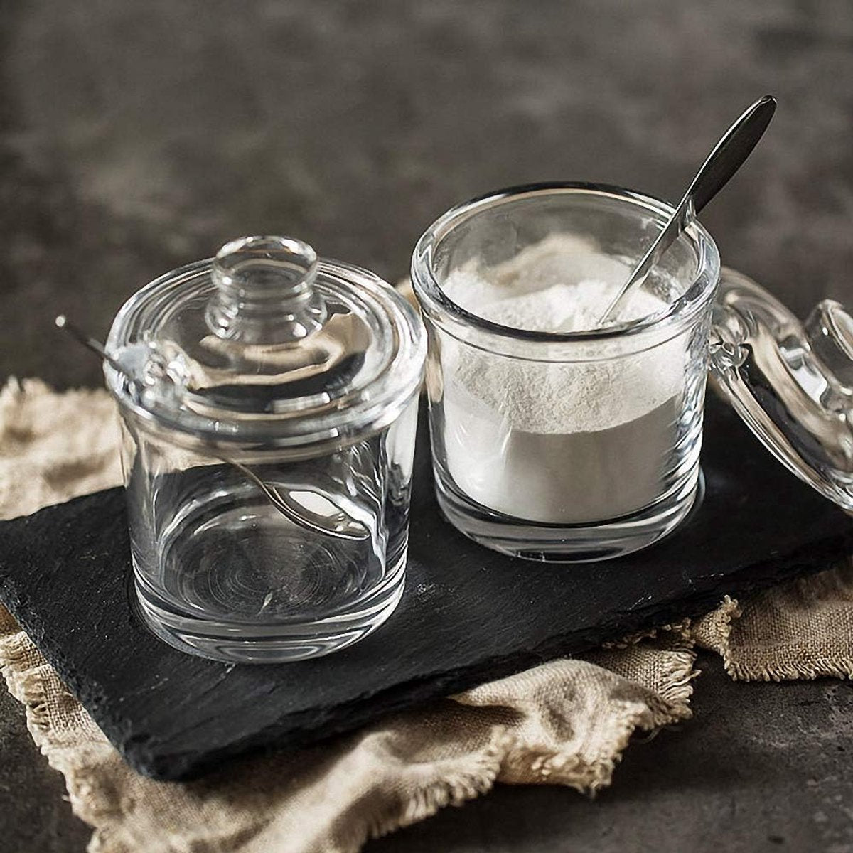 piece Classic clear glass sugar bowl with lid Serving spoon Salt shaker Pepper Storage jar Spice jar Dispenser container Sugar box Condiment Spice racks Home kitchen holder - Image 4