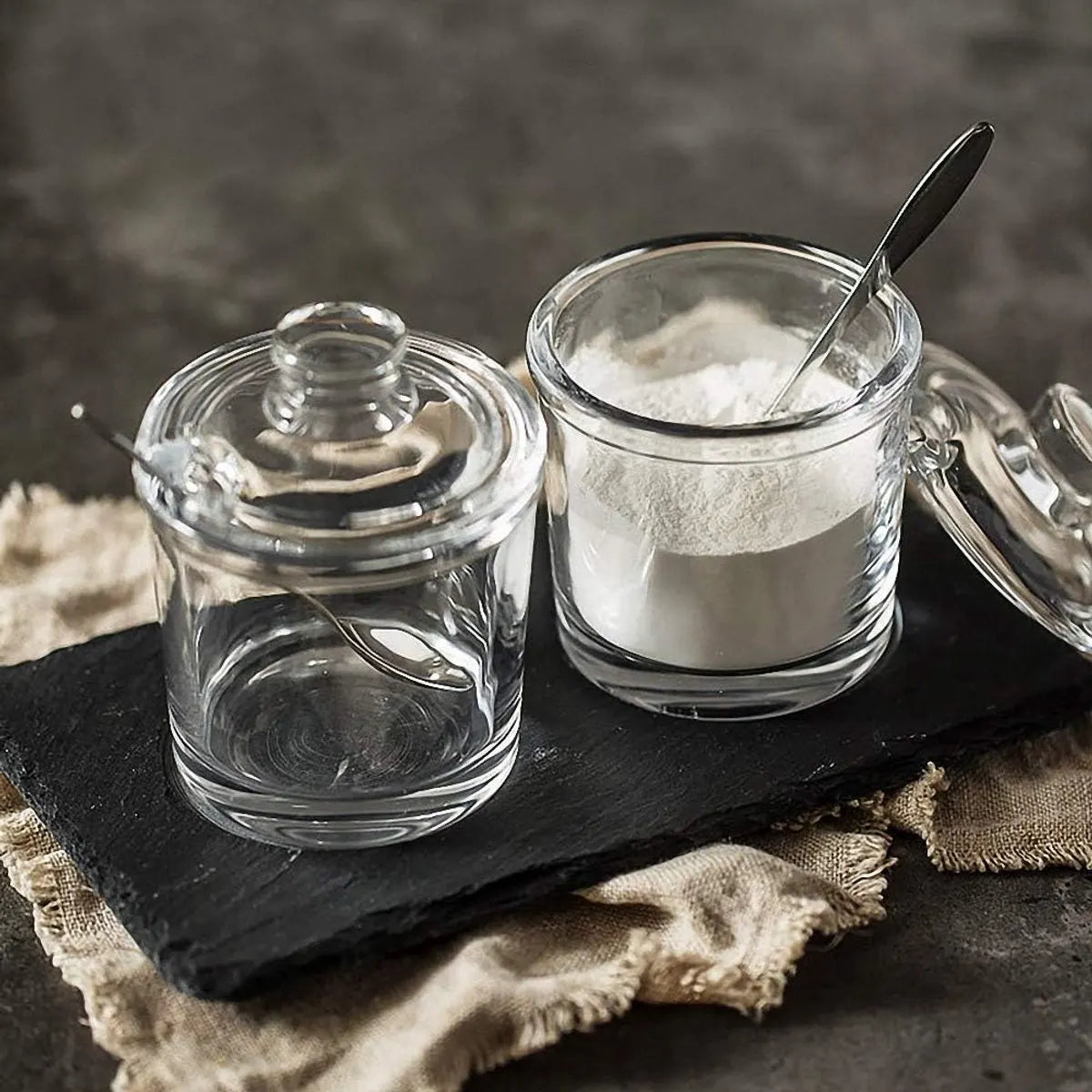 piece Classic clear glass sugar bowl with lid Serving spoon Salt shaker Pepper Storage jar Spice jar Dispenser container Sugar box Condiment Spice racks Home kitchen holder - Image 4