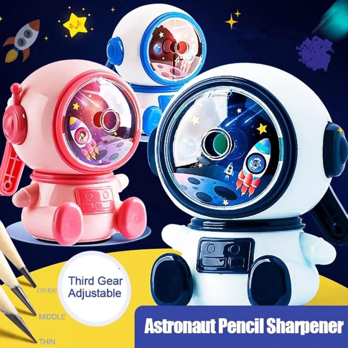Manual pencil sharpener - Cute child-style stationery with a space theme - durable - easy to use - suitable for school, office, and home. - Image 3