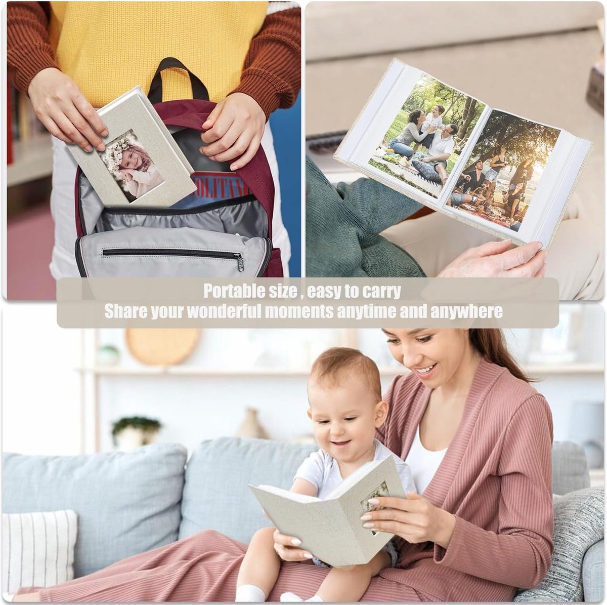 Photo album 4x6 – 100 compartments, linen cover, light grey - Image 5