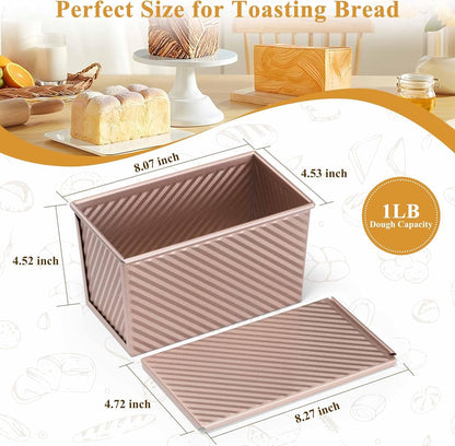 2-pack Pullman loaf pan with lid - 1 pound bread baking pan - non-stick coating for homemade sourdough bread - toast box - sturdy corrugated baking pans with lid - rose gold - Image 3