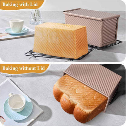 2-pack Pullman loaf pan with lid - 1 pound bread baking pan - non-stick coating for homemade sourdough bread - toast box - sturdy corrugated baking pans with lid - rose gold - Image 4