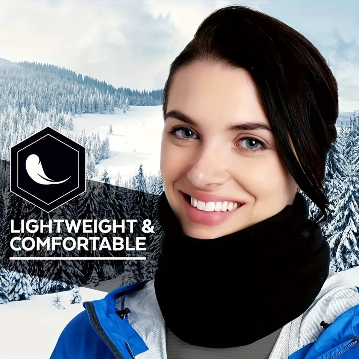 Multifunctional tubular scarf (black) - lined with warm fleece, can be used as a neck warmer or face mask - windproof and warm scarf - suitable for winter sports such as skiing, snowboarding, cycling, hiking, and ice skating - Image 2