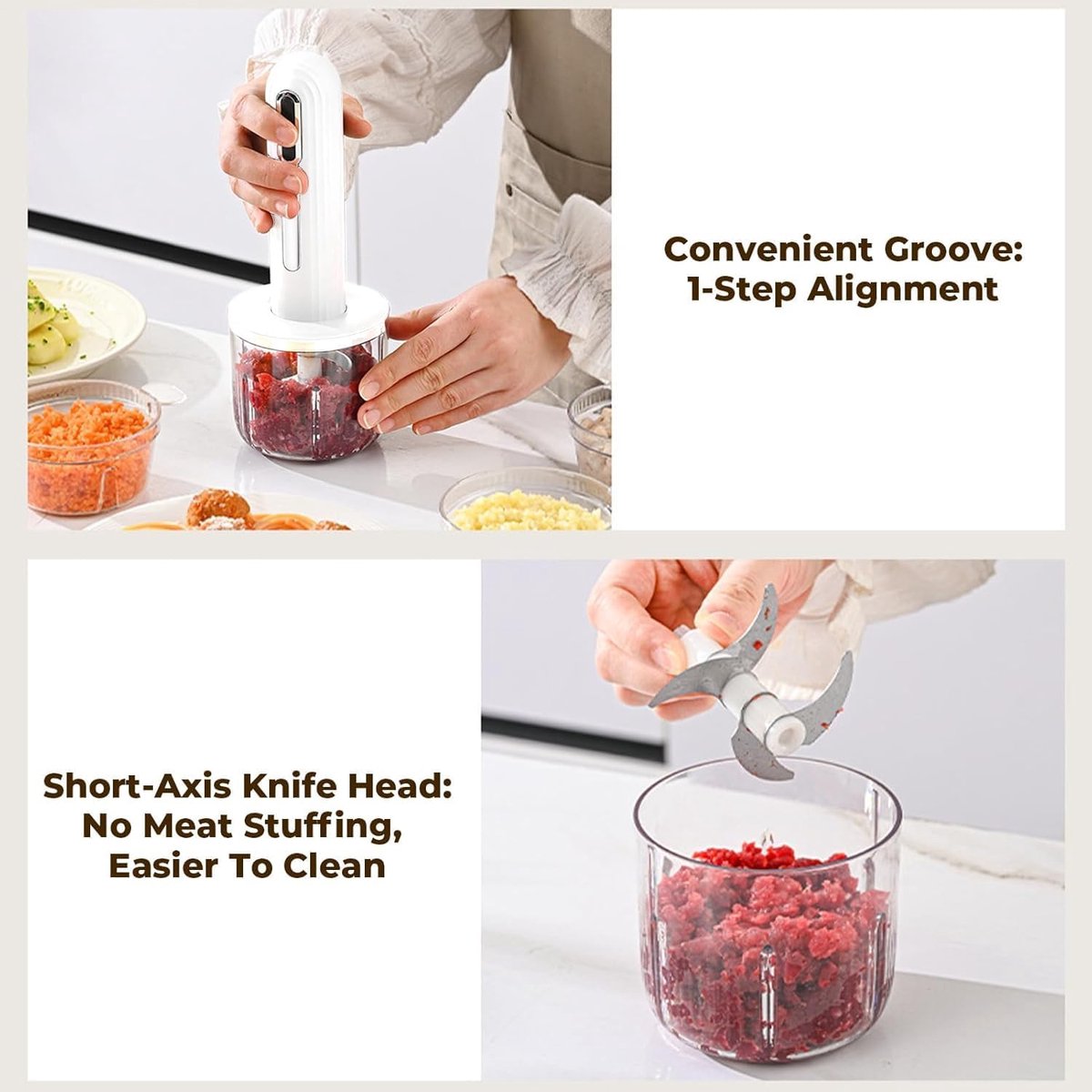 Food Processor - Cordless and USB-C Rechargeable - 4 Cups for Portion Control - Powerful Stainless Steel Blade - for Small Kitchens and Camping - Image 2