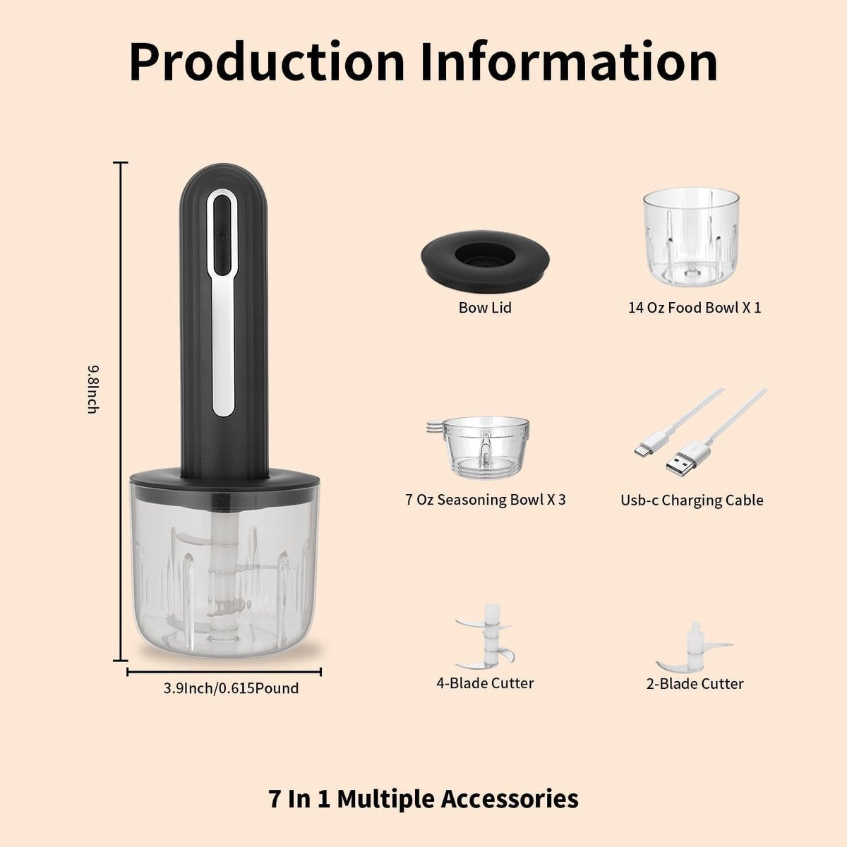 Food Processor - Cordless and USB-C Rechargeable - 4 Cups for Portion Control - Powerful Stainless Steel Blade - for Small Kitchens and Camping - Image 5